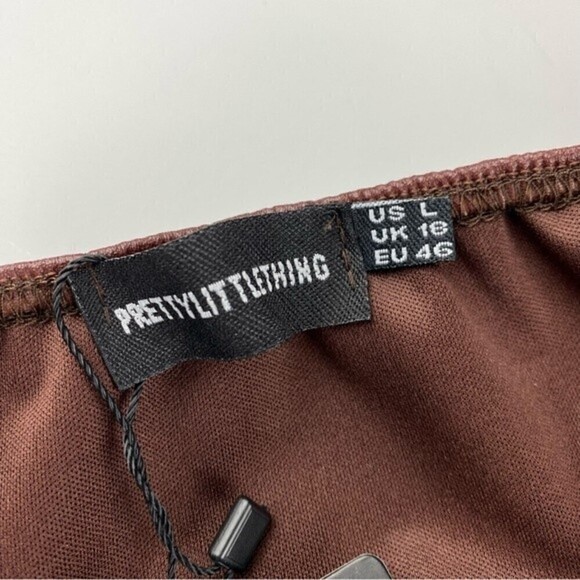 PrettyLittleThing Chocolate Brown High Shine Faux PU Leather Bandeau Size L NWT - Picture 10 of 11